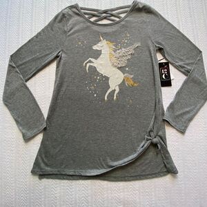 12C Girl”s Size 14 Unicorn Gray Top